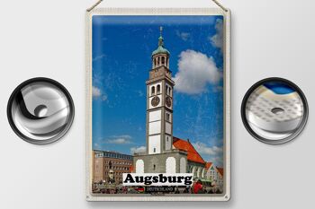 Panneau en étain villes Augsbourg Allemagne Perlachturm 30x40cm 2
