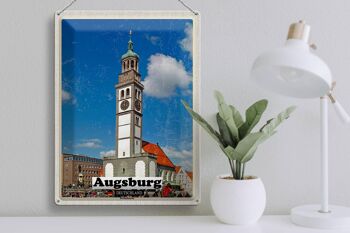 Panneau en étain villes Augsbourg Allemagne Perlachturm 30x40cm 3