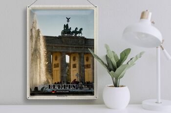 Plaque en tôle villes Berlin, porte de Brandebourg, architecture 30x40cm 3