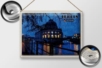 Panneau en étain villes Berlin, île des musées, soirée nocturne, 40x30cm 2
