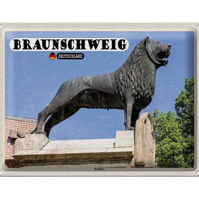 Targa in metallo città Braunschweig castello leone architettura 40x30 cm