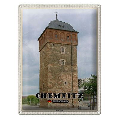 Cartel de chapa ciudades Chemnitz Alemania Torre Roja 30x40cm
