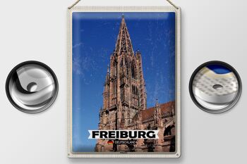 Panneau en étain villes Fribourg Allemagne Münster voyage 30x40cm 2