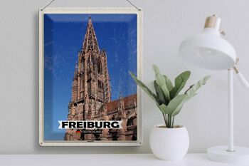 Panneau en étain villes Fribourg Allemagne Münster voyage 30x40cm 3