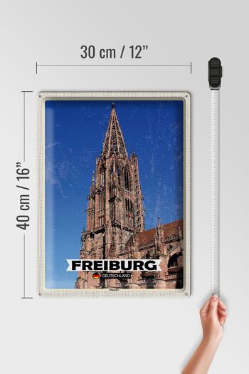 Panneau en étain villes Fribourg Allemagne Münster voyage 30x40cm 4