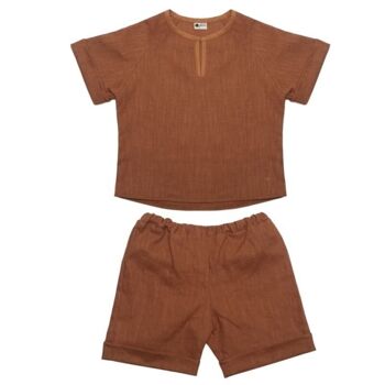 T-shirt en lin avec short en lin biologique BIO BOHO LEO Cognac 1