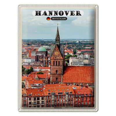 Cartel de chapa ciudades Hannover mercado iglesia casco antiguo 30x40cm