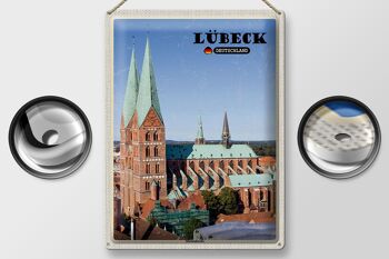 Panneau en étain villes Lübeck Allemagne Église Sainte-Marie 30x40cm 2