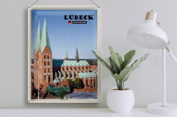 Panneau en étain villes Lübeck Allemagne Église Sainte-Marie 30x40cm 3