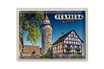 Plaque en tôle villes Nuremberg architecture Kaiserburg 40x30cm 1