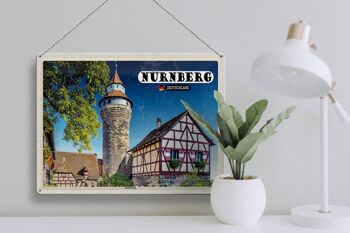 Plaque en tôle villes Nuremberg architecture Kaiserburg 40x30cm 3