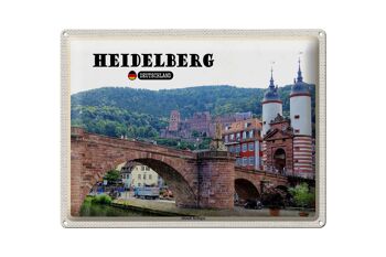 Panneau en étain villes Heidelberg, arche de la vieille ville 40x30cm 1