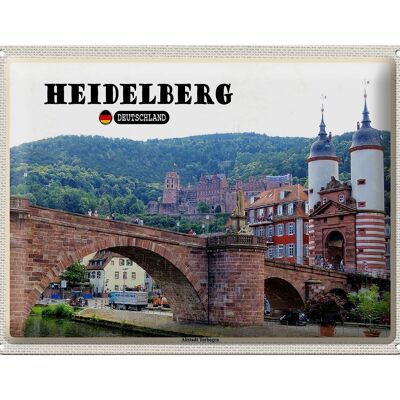 Panneau en étain villes Heidelberg, arche de la vieille ville 40x30cm