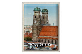 Plaque en étain villes Munich vieille ville Frauenkirche 30x40cm 1