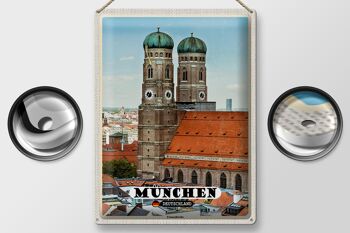 Plaque en étain villes Munich vieille ville Frauenkirche 30x40cm 2