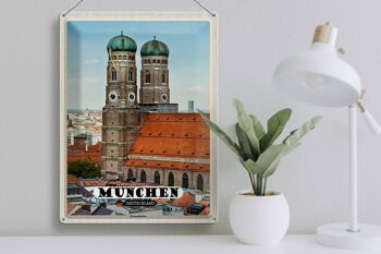 Plaque en étain villes Munich vieille ville Frauenkirche 30x40cm 3