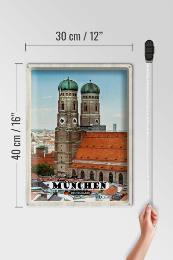 Plaque en étain villes Munich vieille ville Frauenkirche 30x40cm 4
