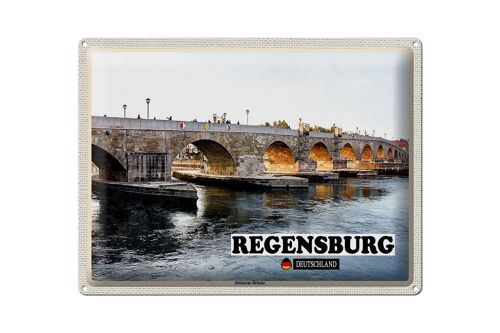 Blechschild Städte Regensburg Steinerne Brücke Fluss 40x30cm