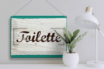 Plaque en tôle disant 30x40cm toilettes bleu marron 3