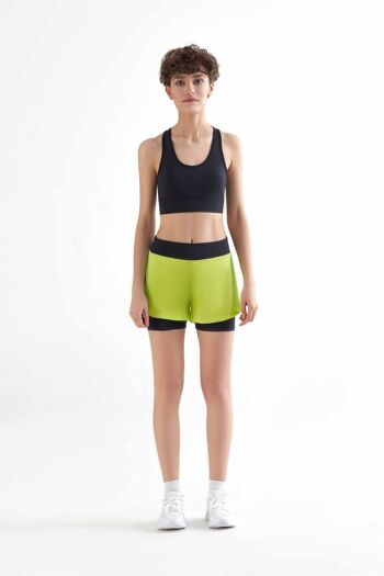 T1340-09 | Short de sport recyclé femme - Noir/Vert Pistache 2