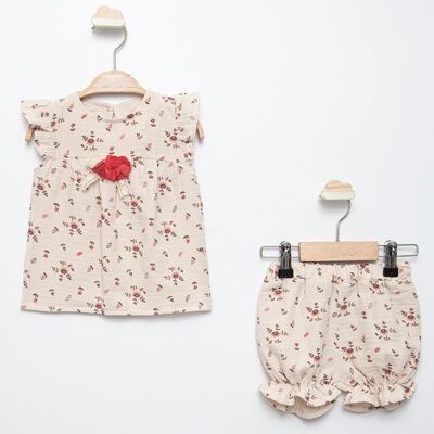 A Pack of Four Sizes 100% Cotton Muslin Girl Rose Short Set