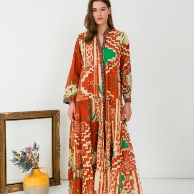 Langes Kleid mit Bohemian-Muster