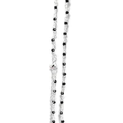Vergoldete Kette – Perlen (Silber/schwarzer Kristall)
