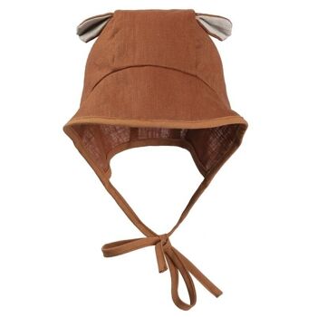 Bonnet en lin avec bonnet et oreilles BOHO LEO Cognac 2