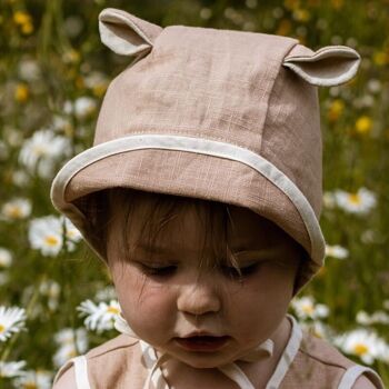 Bonnet en lin avec bonnet et oreilles BOHO LEO Poudre 2