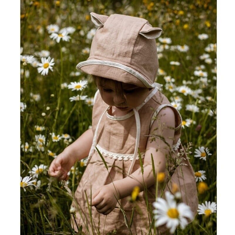 Linen bonnete with cap and ears BOHO LEO Powder