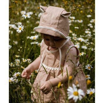 Bonnet en lin avec bonnet et oreilles BOHO LEO Poudre 1