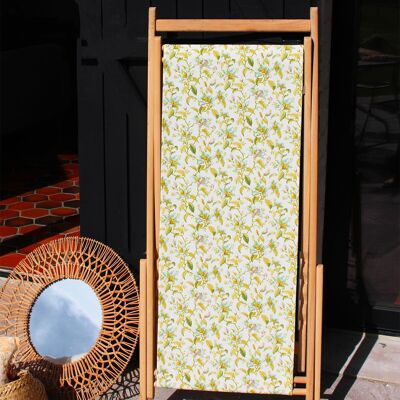 Yellow floral polyester and wood outdoor chair