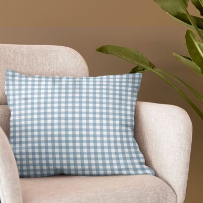 Square blue gingham cotton cushion