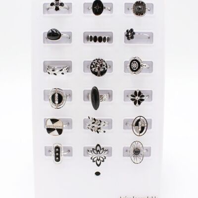 Confezione da 18 anelli in acciaio inossidabile - argento nero