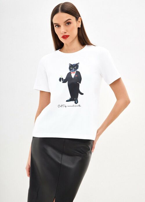White Printed T-shirt DANDY CAT