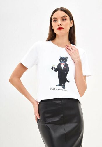 T-shirt imprimé blanc DANDY CAT 6
