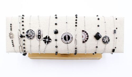Pack de 12 bracelets en acier - argenté noir