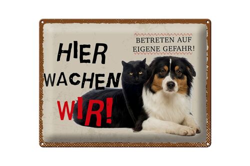 Blechschild Spruch 40x30cm Hund Katze hier wachen wir Geschenk