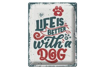 Plaque en tôle disant La vie est meilleure avec un chien rouge 30x40cm 1
