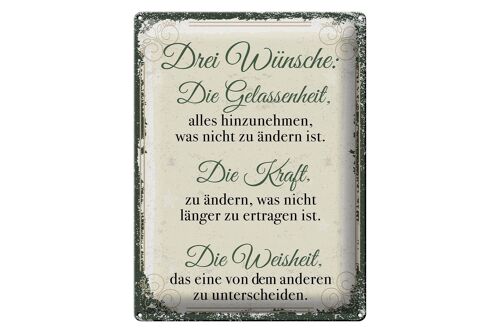 Blechschild Spruch 3 Wünsche Gelassenheit Krafrt 30x40cm