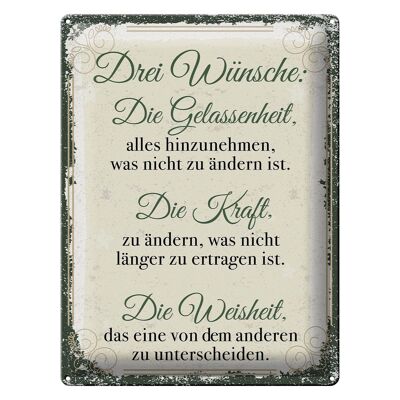 Blechschild Spruch 3 Wünsche Gelassenheit Krafrt 30x40cm