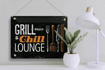 Plaque en tôle indiquant Grill & Chill Lounge Grilling 40x30cm 3