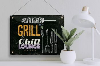 Plaque en tôle indiquant Grill & Chill Meat Grilling 40x30cm 3