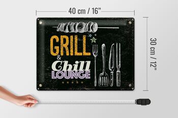 Plaque en tôle indiquant Grill & Chill Meat Grilling 40x30cm 4
