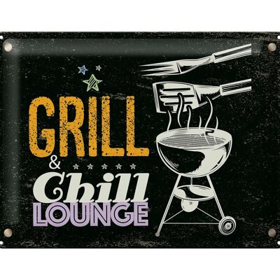 Cartel de chapa que dice Grill & Chill Lounge 5 estrellas 40x30cm