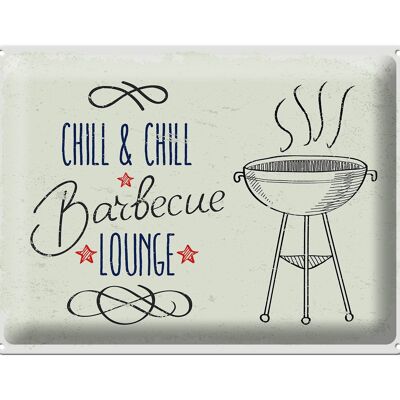 Cartel de chapa que dice Chill & Chill Barbecue Lounge 40x30cm