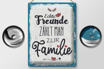 Plaque en tôle disant Les vrais amis font partie de la famille 30x40cm 2