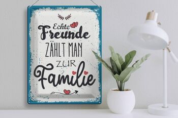 Plaque en tôle disant Les vrais amis font partie de la famille 30x40cm 3