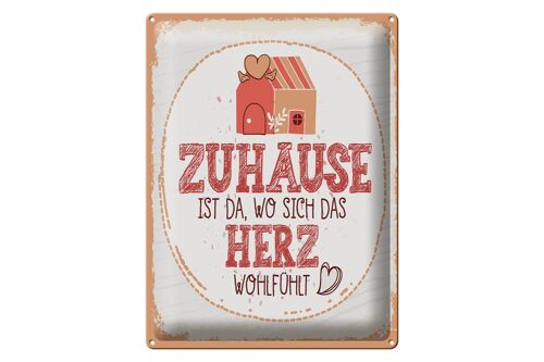 Blechschild Spruch Zuhause da wo Herz wohlfühlt 30x40cm