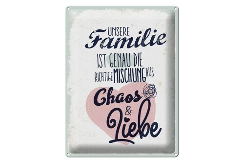 Blechschild Spruch Unsere Familie Chaos Liebe Herz 30x40cm